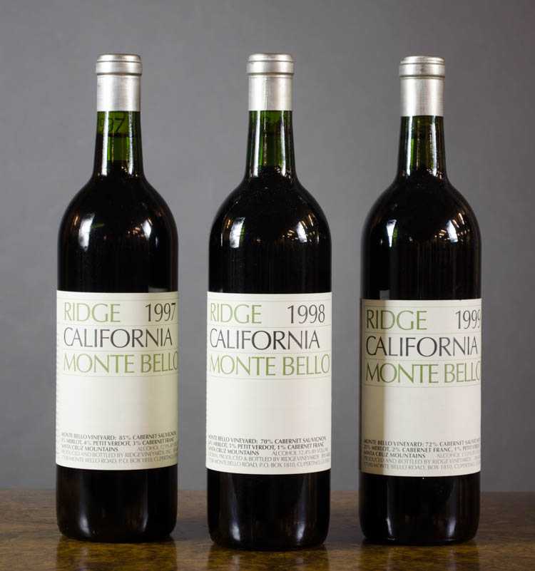 Appraisal: FIFTEEN BOTTLES OF VINTAGE CALIFORNIA RED WINE Ridge Vineyards Monte