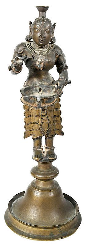 Appraisal: Tibetan Deity Bronze Figural Lamparine late th th century in