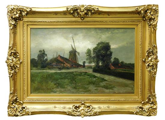 Appraisal: Elizabeth Hunt Barrett - oil on canvas landscape with windmills