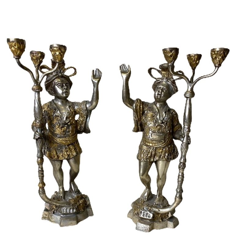 Appraisal: Pair of Blackamoor Candlesticks Pair of Blackamoor Bronze Candlesticks Measures