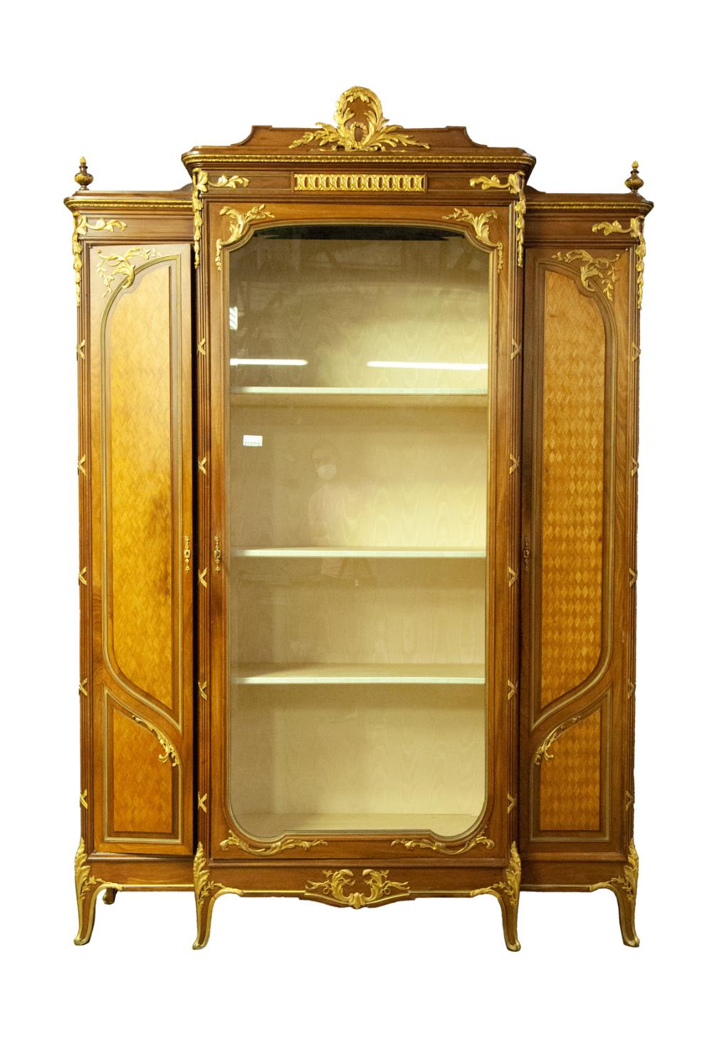 Appraisal: FRENCH ORMOLU-MOUNTED PARQUETRY-INLAID DISPLAY CABINETStamped verso HAENTGES FRERES MEUBLES Rue