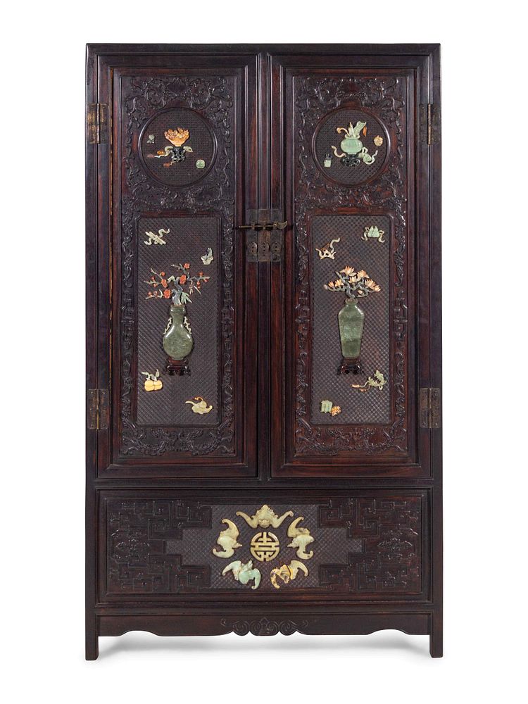 Appraisal: A Chinese Export Hardstone Inlaid Cabinet A Chinese Export Hardstone