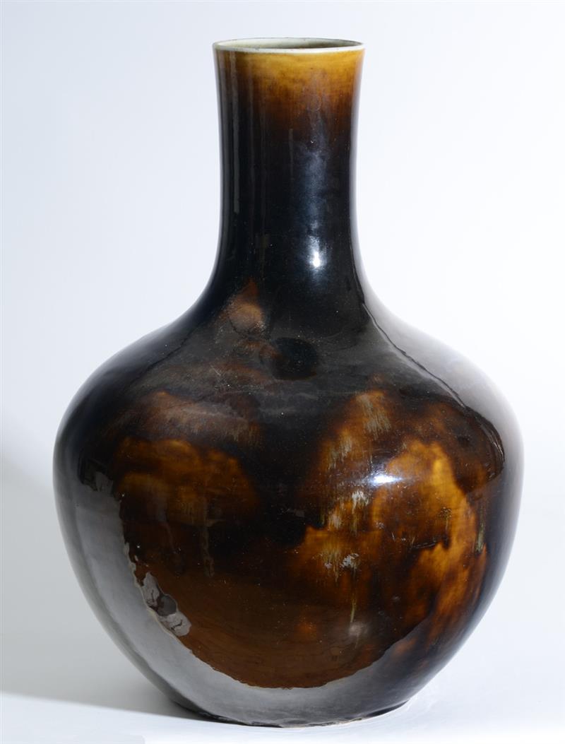 Appraisal: CHINESE UMBER-GLAZED LARGE BOTTLE-FORM VASE Ivory-glazed rim unglazed underside x