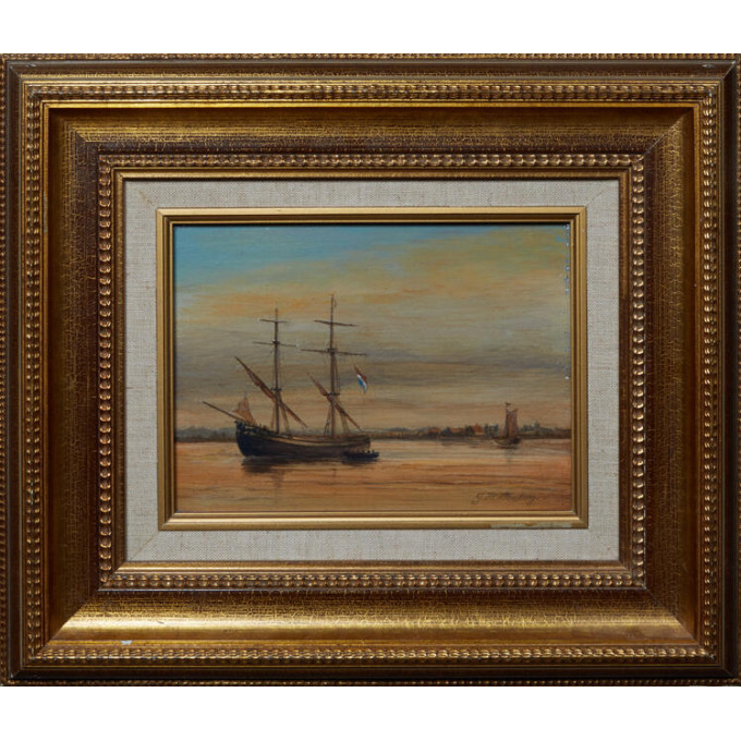 Appraisal: J H Hertog Dutch Harbor Scene th c oil on