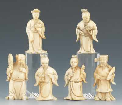 Appraisal: Six Carved Ivory Immortals Each carved in the round with