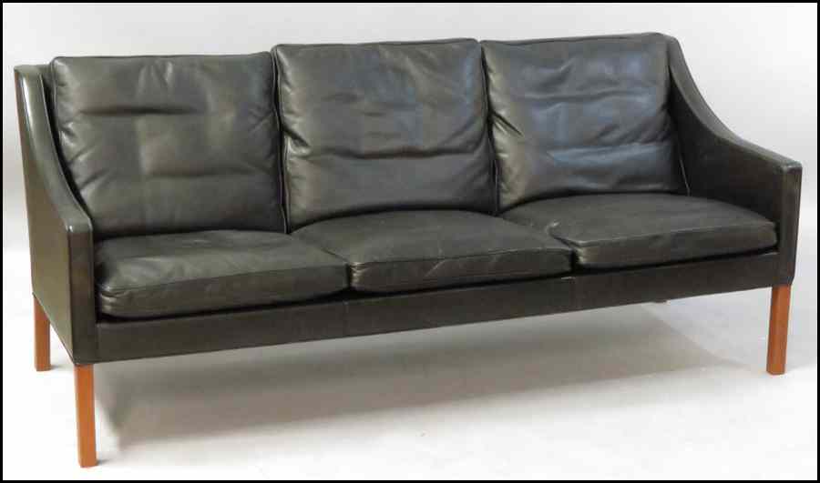 Appraisal: BLACK LEATHER UPHOLSTERED SOFA Length '' Condition No Specific Condition