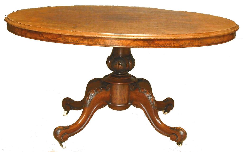 Appraisal: Victorian burr walnut oval loo table upon a turned and