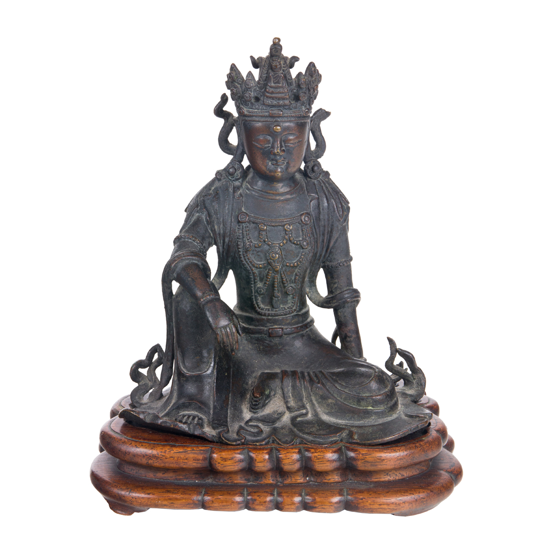 Appraisal: BRONZE FIGURE OF AVALOKITESHVARA Bronze figure of Avalokiteshvara shown seated