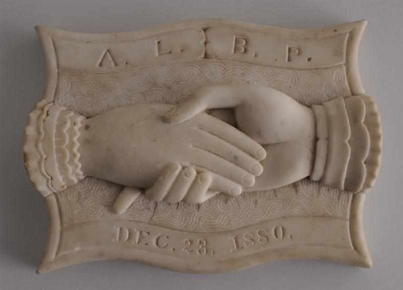 Appraisal: AMERICAN CARVED MARBLE MARRIAGE ANNIVERSARY PLAQUE LATE TH C Modeled