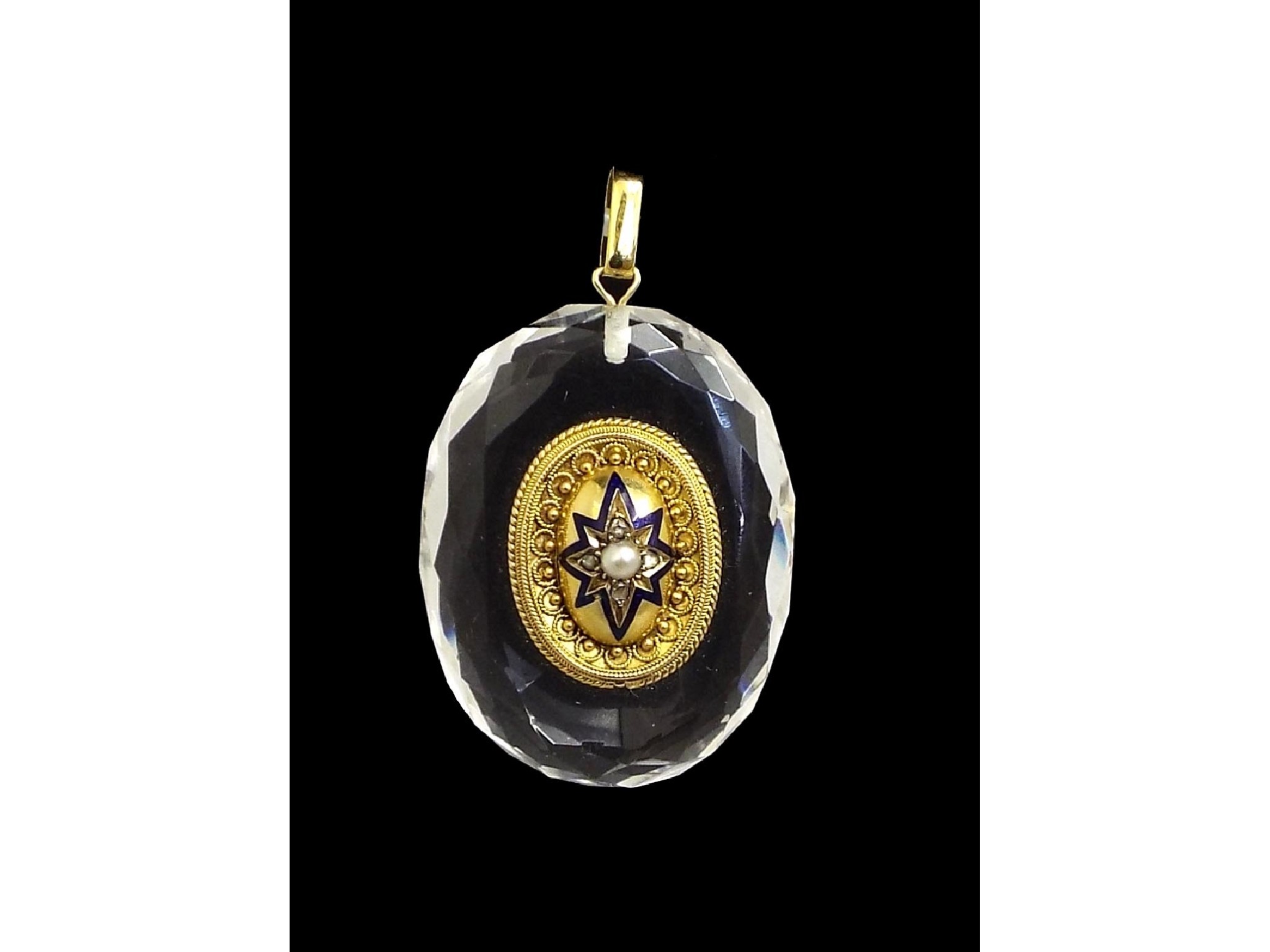 Appraisal: Antique oval cut rock crystal pendant with applied oval gold