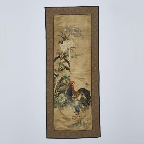 Appraisal: An Embroidered Rooster Panel th Century Finely embroidered depicting a