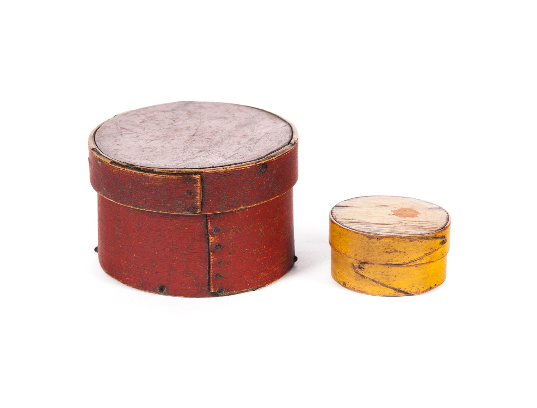 Appraisal: TWO AMERICAN PANTRY BOXES Second half- th century Round bentwood