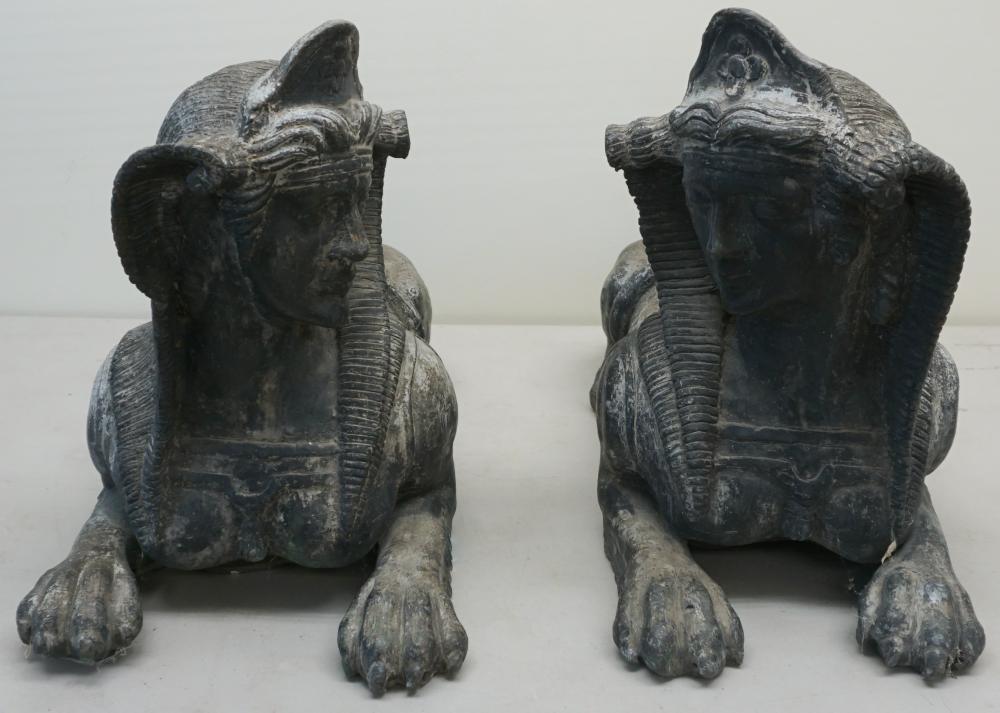 Appraisal: PAIR OF CONTINENTAL LEAD 'SPHINX' GARDEN ORNAMENTS TH- TH CENTURY