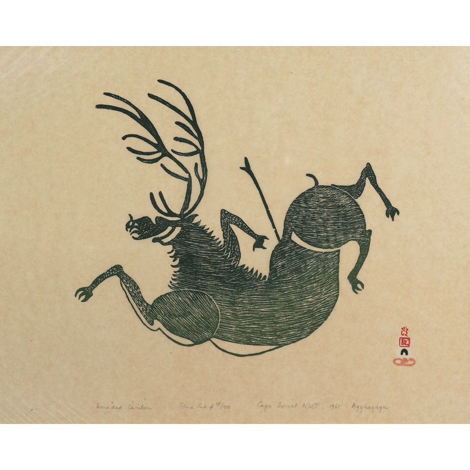 Appraisal: AQJANGAJUK SHAA - E - Cape Dorset WOUNDED CARIBOU stonecut