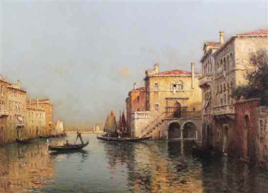 Appraisal: Antoine Bouvard - oil on canvas Gondolas on a Venetian