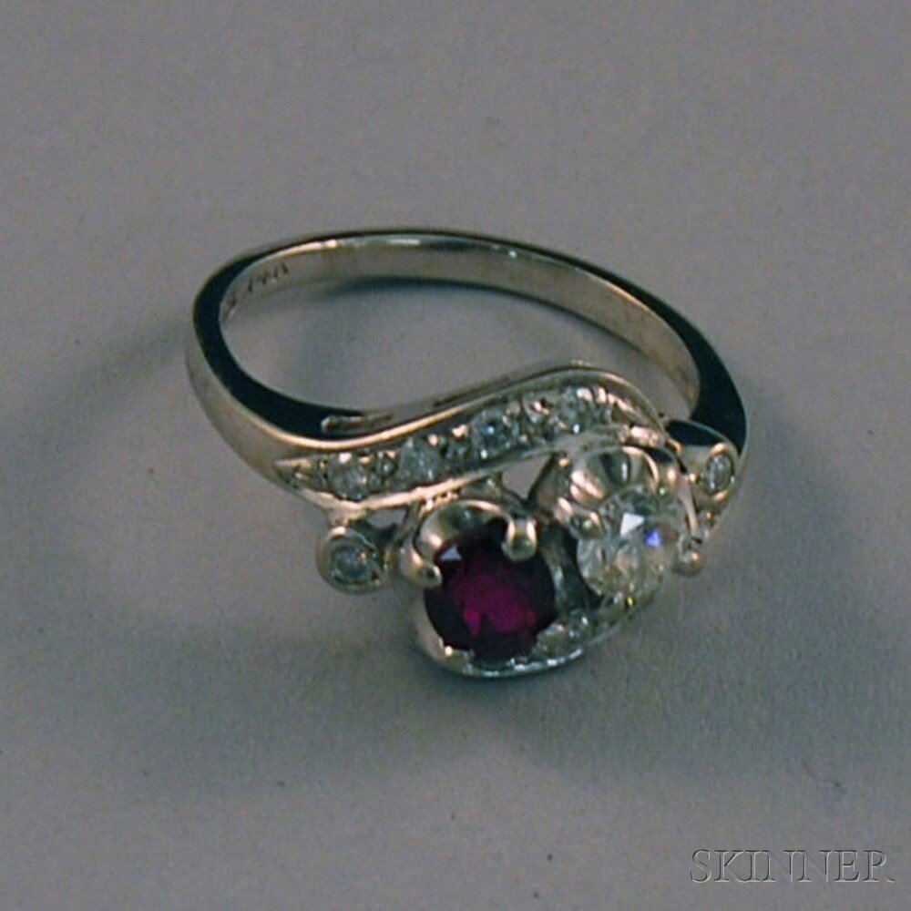 Appraisal: kt White Gold Ruby and Diamond Twin-stone Ring the two