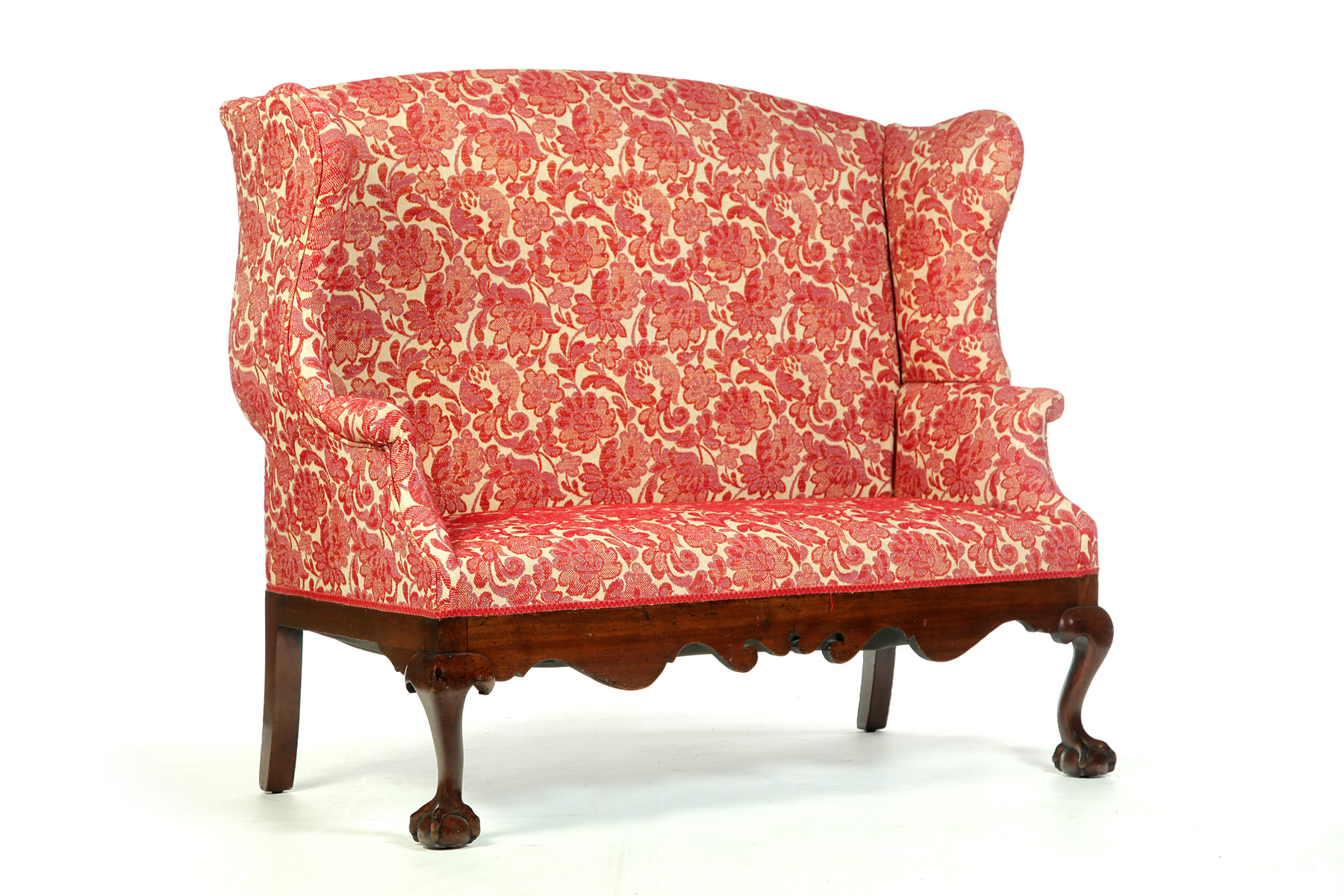 Appraisal: ENGLISH CHIPPENDALE SETTEE Nineteenth century mahogany Shaped skirt ball and