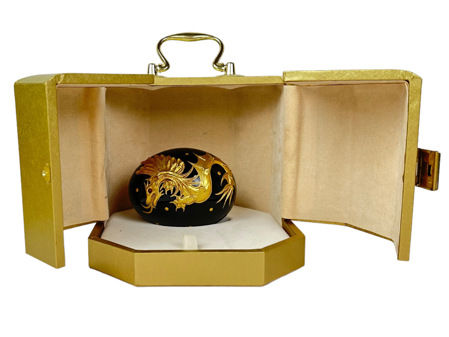 Appraisal: Theo Faberge Dragon Egg w BoxNo K gold gilt and