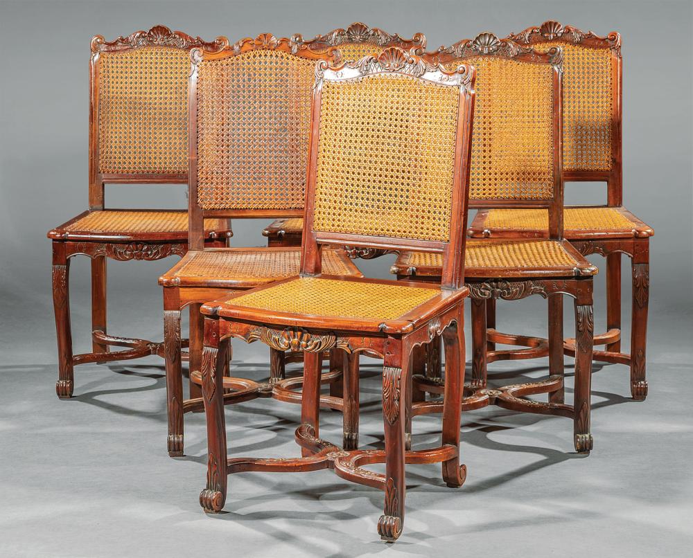 Appraisal: Six Regence-Style Carved Fruitwood Side Chairs th c shell carved