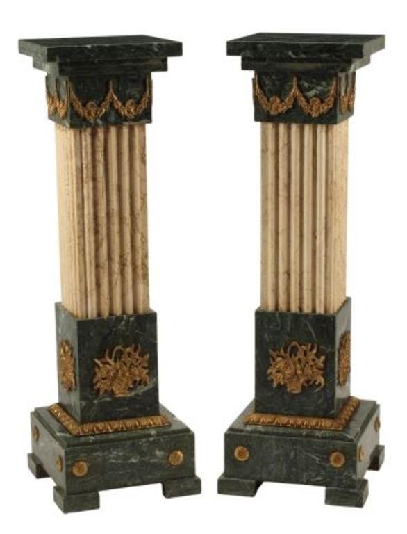 Appraisal: pair Louis XVI style bronze dore mounted two-tone marble pedestals