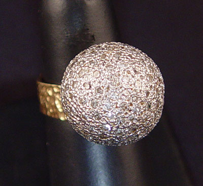 Appraisal: k PAVE DIAMOND BALL RING round single cut diamonds approx