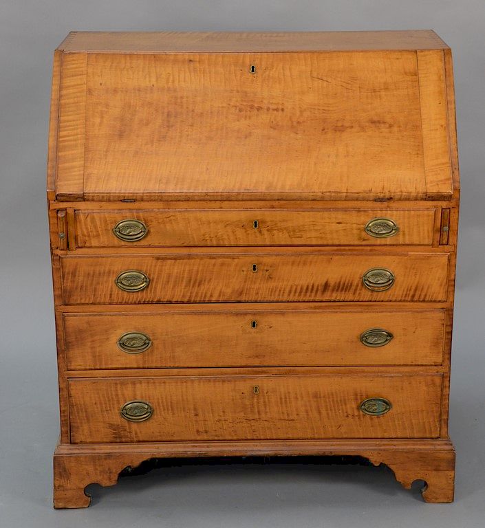 Appraisal: Tiger maple Chippendale slant lid desk interior with stepped fan