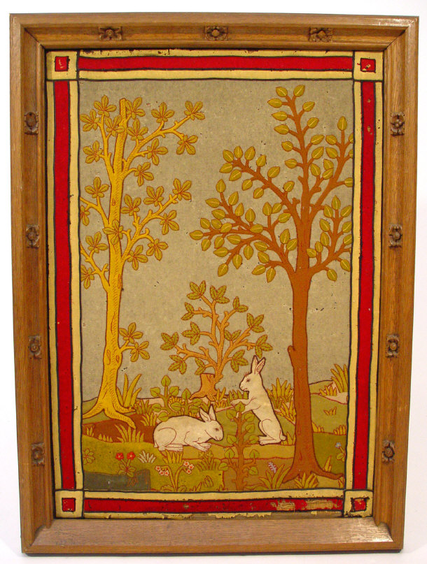 Appraisal: Two Arts and Crafts panels embroidered with forest views both