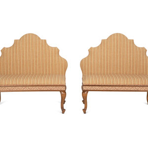 Appraisal: A Pair of Louis XV Style Upholstered Hall Benches th