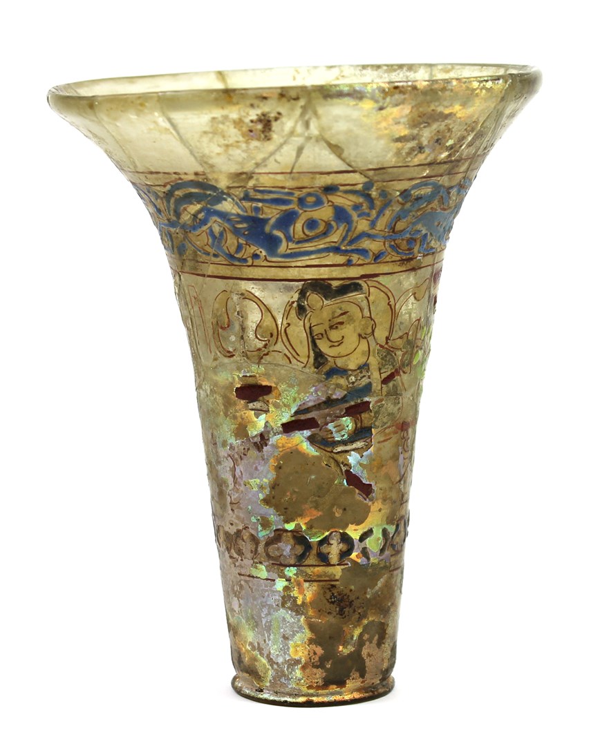 Appraisal: A rare Mamluk figural enamelled glass beaker Egypt third quarter