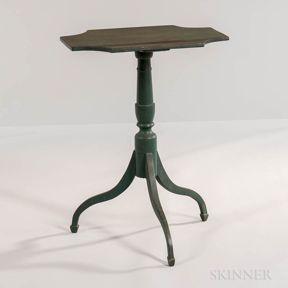 Appraisal: Green-painted Birch Candlestand Green-painted Birch Candlestand New England early th