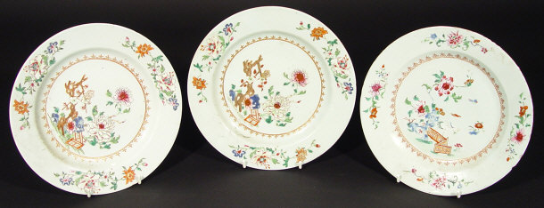 Appraisal: Three Chinese porcelain plates enamelled with peony flowers and birds