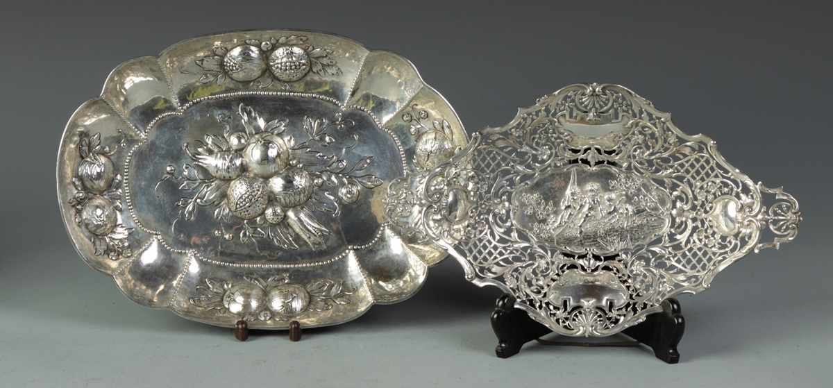 Appraisal: Silver Trays Silver Trays Silver Tray w Repousse Vegetables Austria