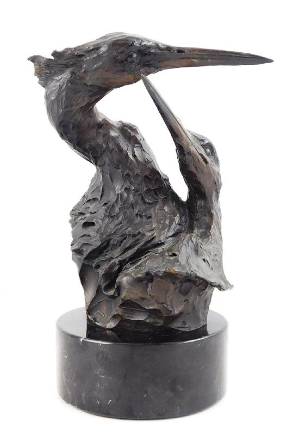 Appraisal: William Turner American b Heron Heads bronze sculpture ed depicts