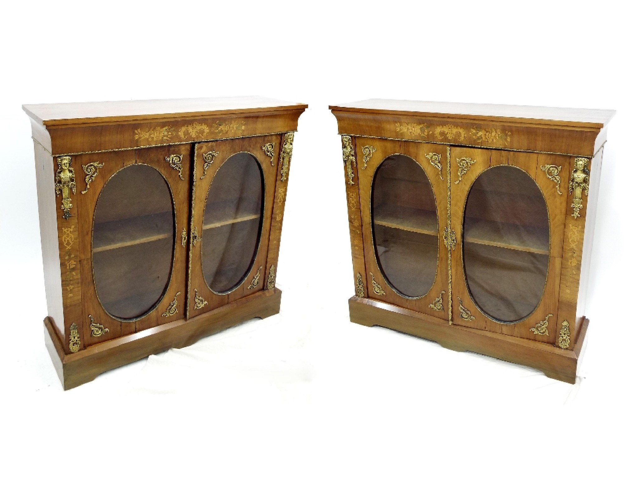 Appraisal: Good pair of th century walnut and boxwood inlaid pier