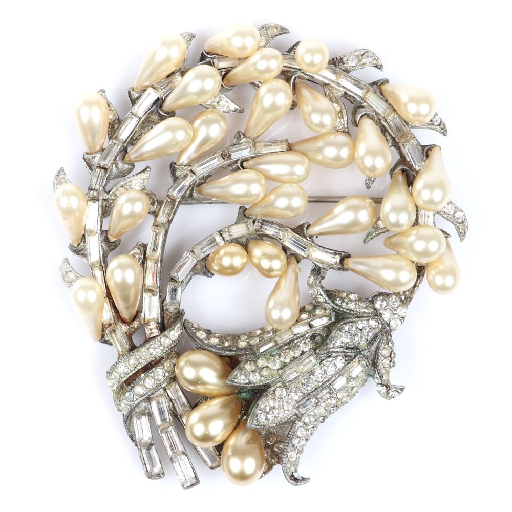 Appraisal: EISENBERG ORIGINAL LARGE FAUX TEARDROP PEARL AND DIAMANTE RHINESTONE SWIRLING