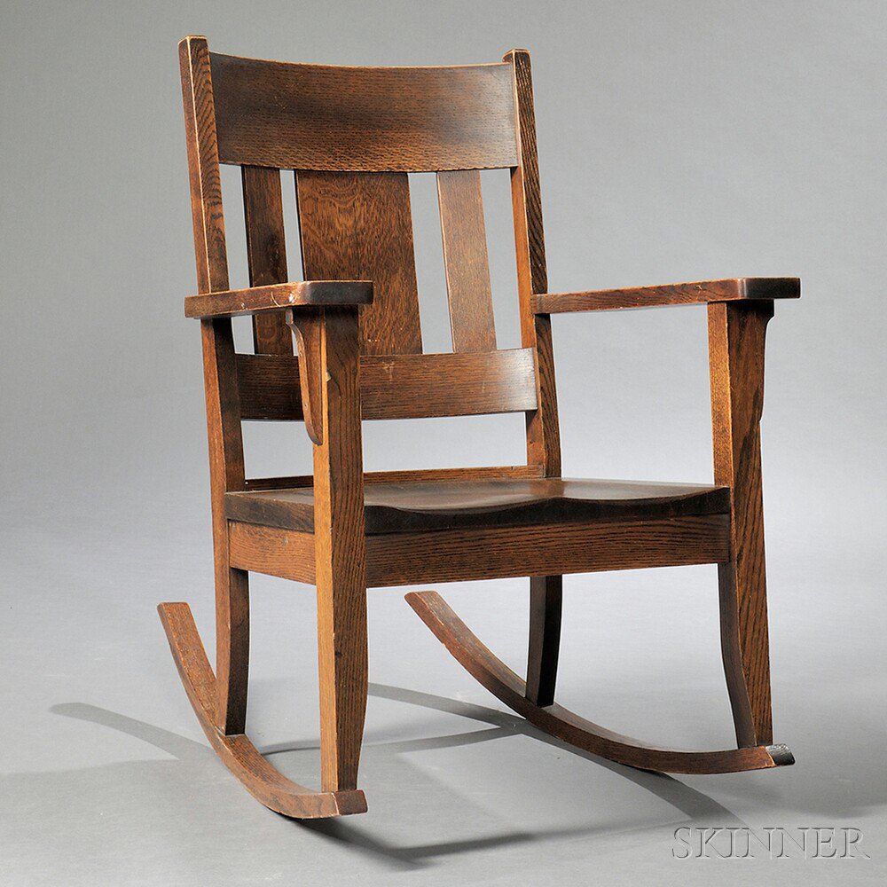 Appraisal: Arts Crafts Oak Rocker probably New York early th century