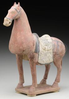 Appraisal: PAINTED POTTERY STATUE OF STANDING HORSE PAINTED POTTERY STATUE OF