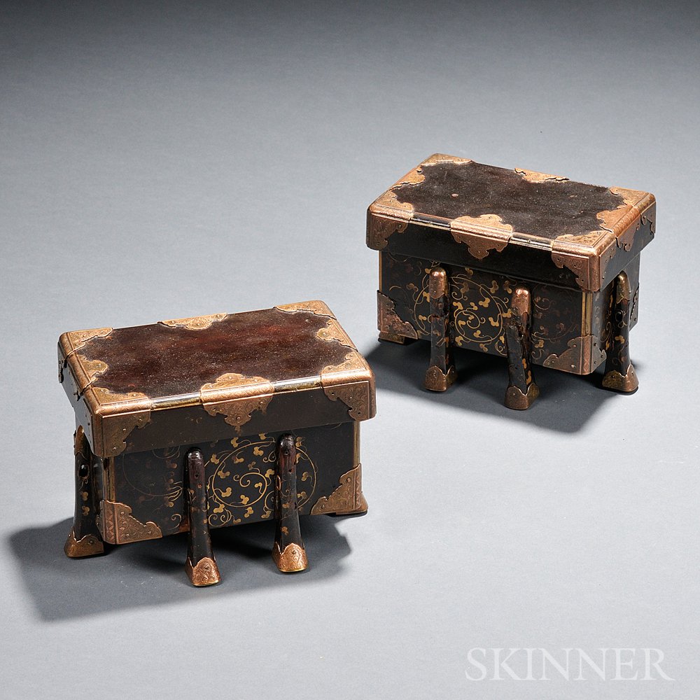 Appraisal: Pair of Lacquer Footed Miniature Trunks Japan th century each