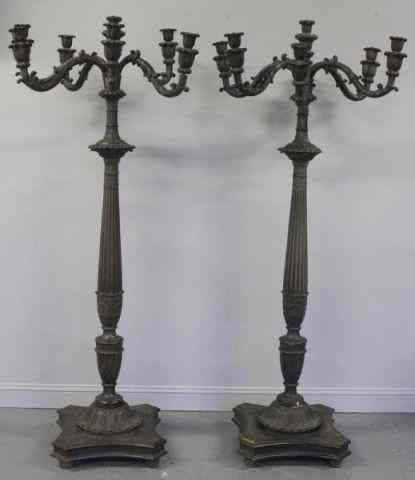 Appraisal: Pair of Large Carved Mahogany Candlebra Magnificent arm pair From