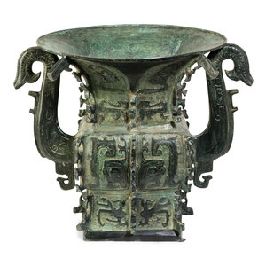 Appraisal: A Chinese Archaistic Bronze Vase th Century Height inches Property