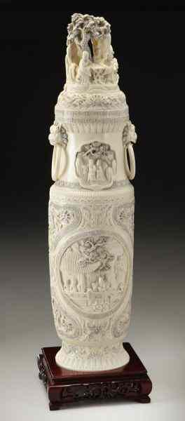 Appraisal: Chinese carved ivory urn International buyers should note that several