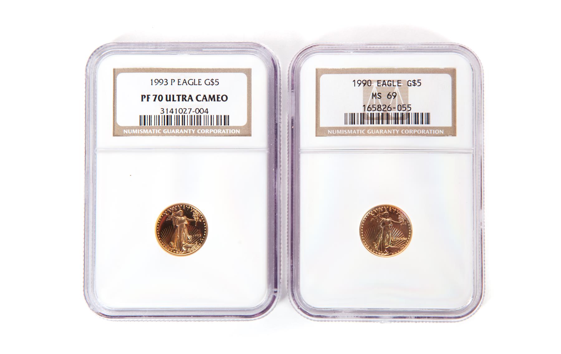 Appraisal: TWO GOLD AMERICAN COINS eagle MS NGC - proof eagle