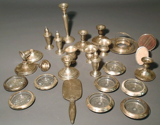 Appraisal: Group of sterling and weighted sterling tableware- candlesticks ashtrays etc