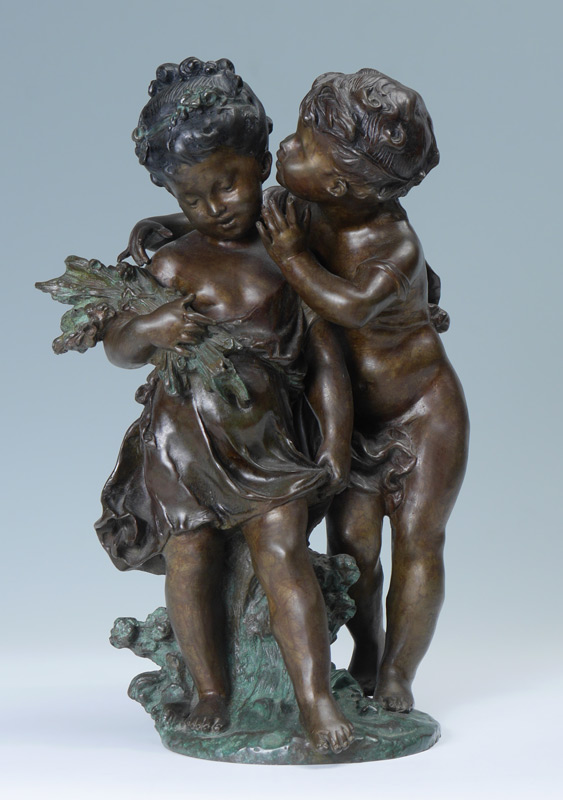 Appraisal: BRONZE SCULPTURE OF CHILDREN AFTER AUGUSTE MOREAU Les Deux Enfants