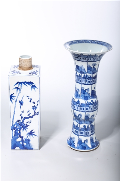 Appraisal: Two Chinese blue and white porcelains including a squareform vase