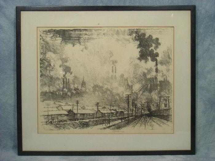 Appraisal: Joseph Pennell American - b w lithograph Train Yard pencil