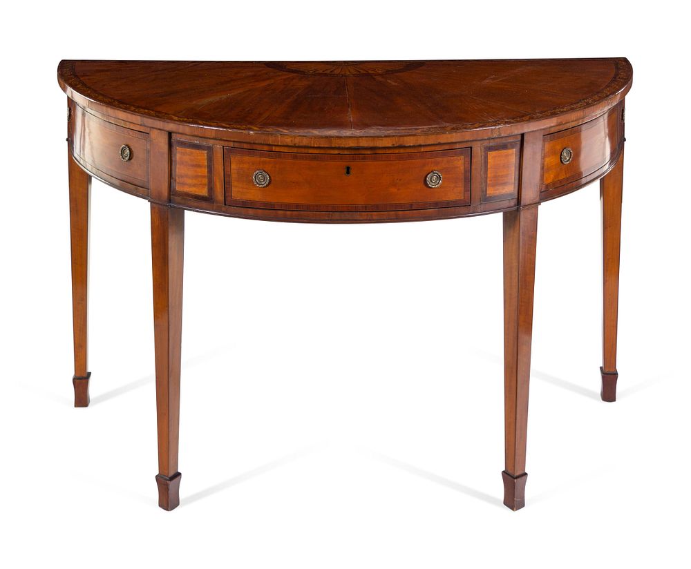 Appraisal: A George III Satinwood and Marquetry Demilune Serving Table A