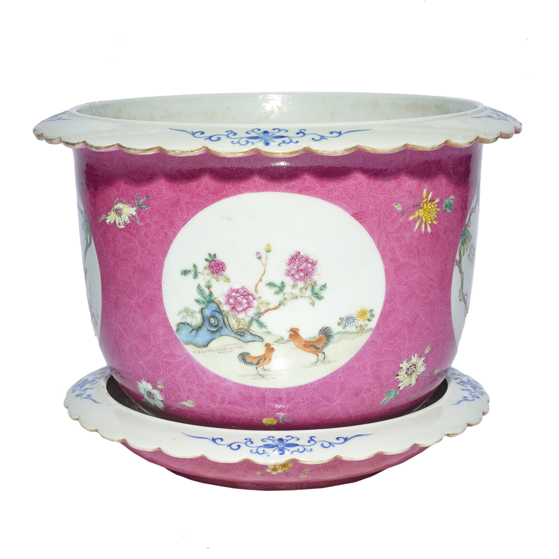 Appraisal: CHINESE FAMILLE ROSE PLANTER AND TRAY Chinese famille rose planter