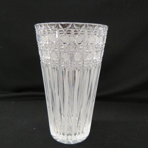 Appraisal: Cut Crystal Vase panel and cane style decor excellent