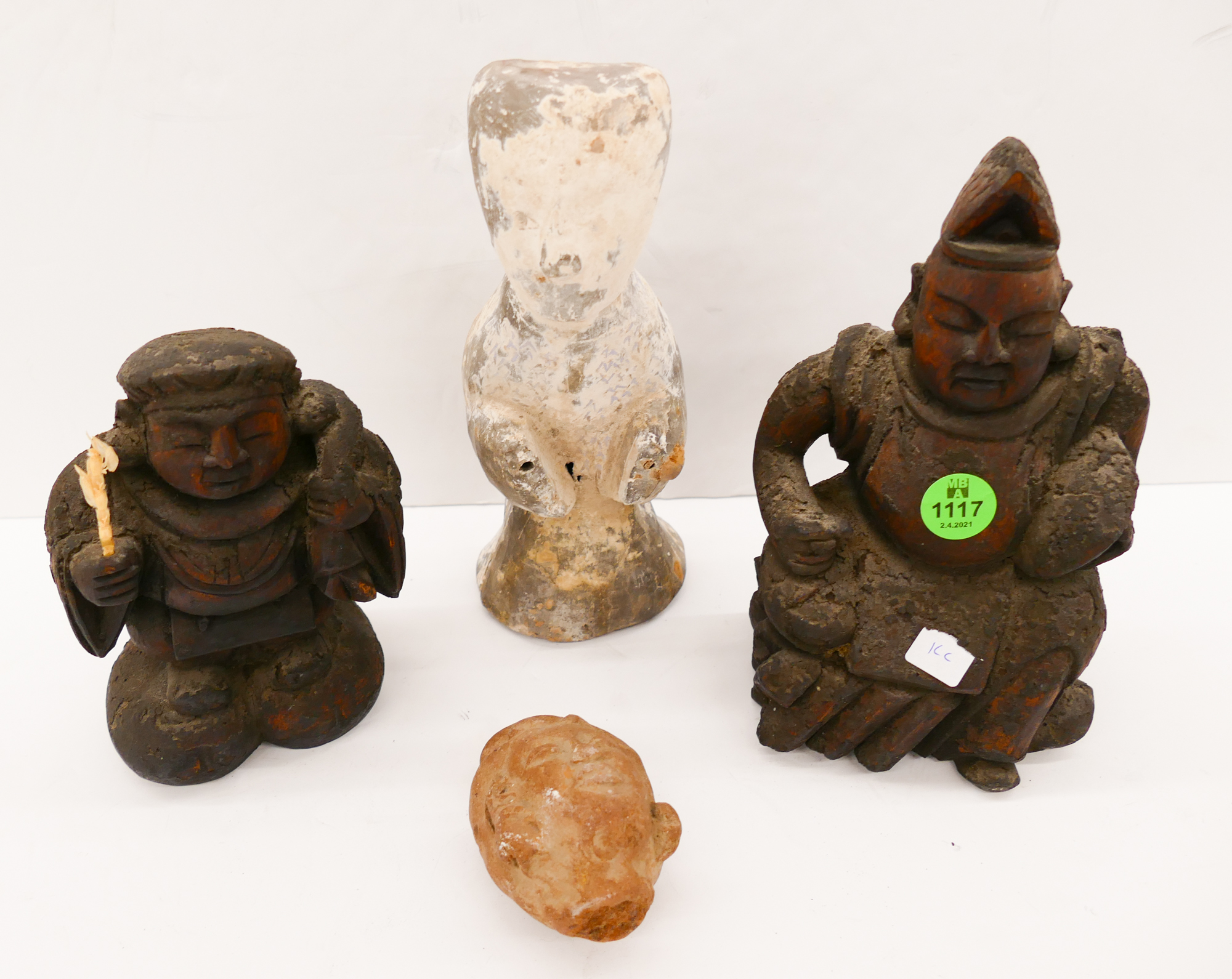 Appraisal: pc Old Japanese Wood Ceramic Deity Figures- '' to ''